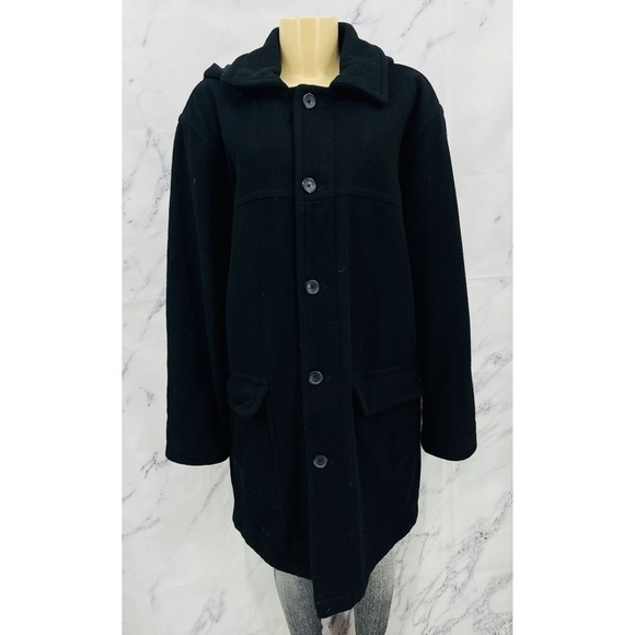 London Fog Wool Button Up Trench Coat Black - Picture 1 of 6